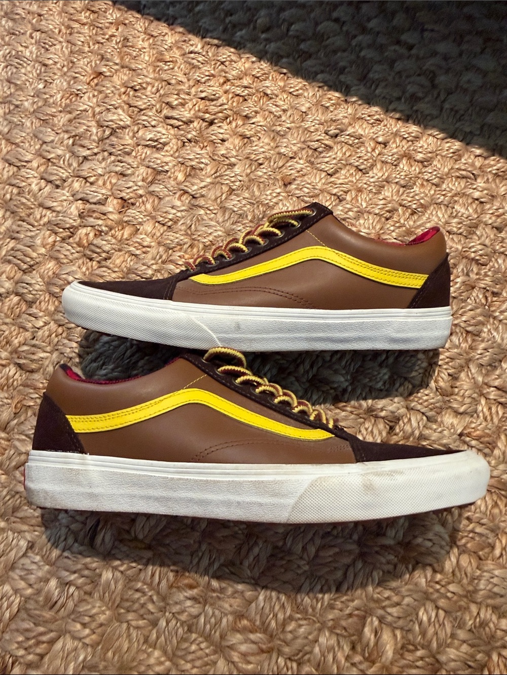 Vans Old Skool Brown Yellow Plaid Lined Sneakers - Picture 2 of 9